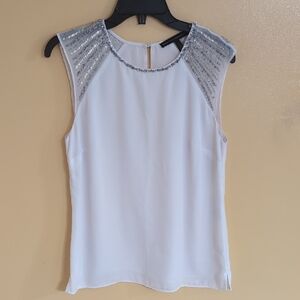White House Black Market White Sleeveless Top w/ Sparkly Silver Embellishments 2